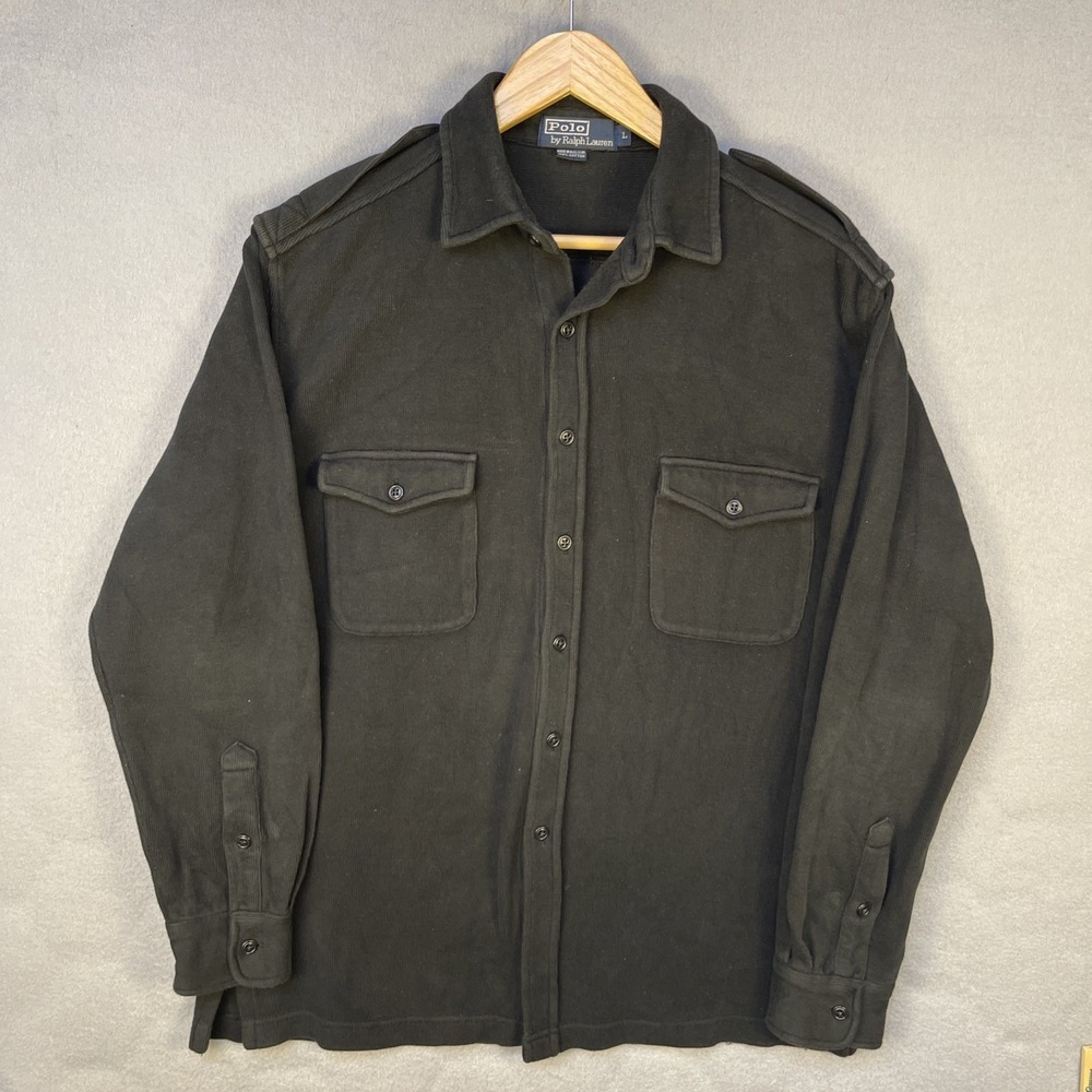 VTG Polo Ralph Lauren Shirt Mens L Black Corduroy Ribbed Heavy Safari Military